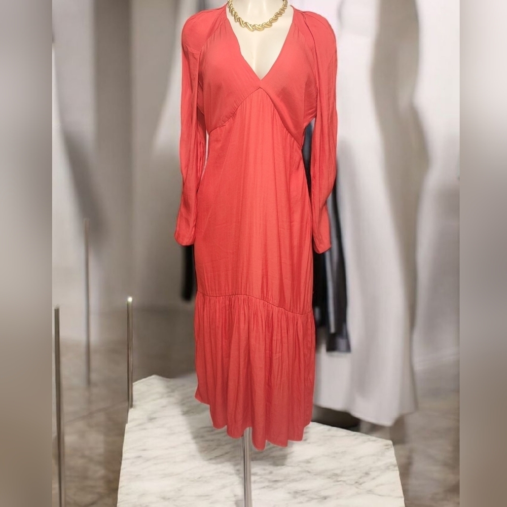 Banana Republic Vibrant Coral Long Sleeve Dress Size -10 - Picture 2 of 10